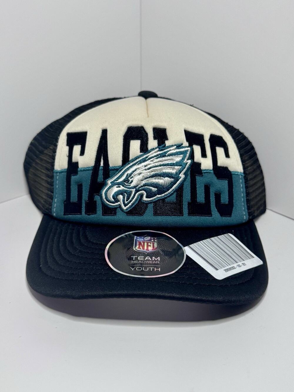 Youth Philadelphia Eagles White Black Modern Fan Trucker Adjustable Hat